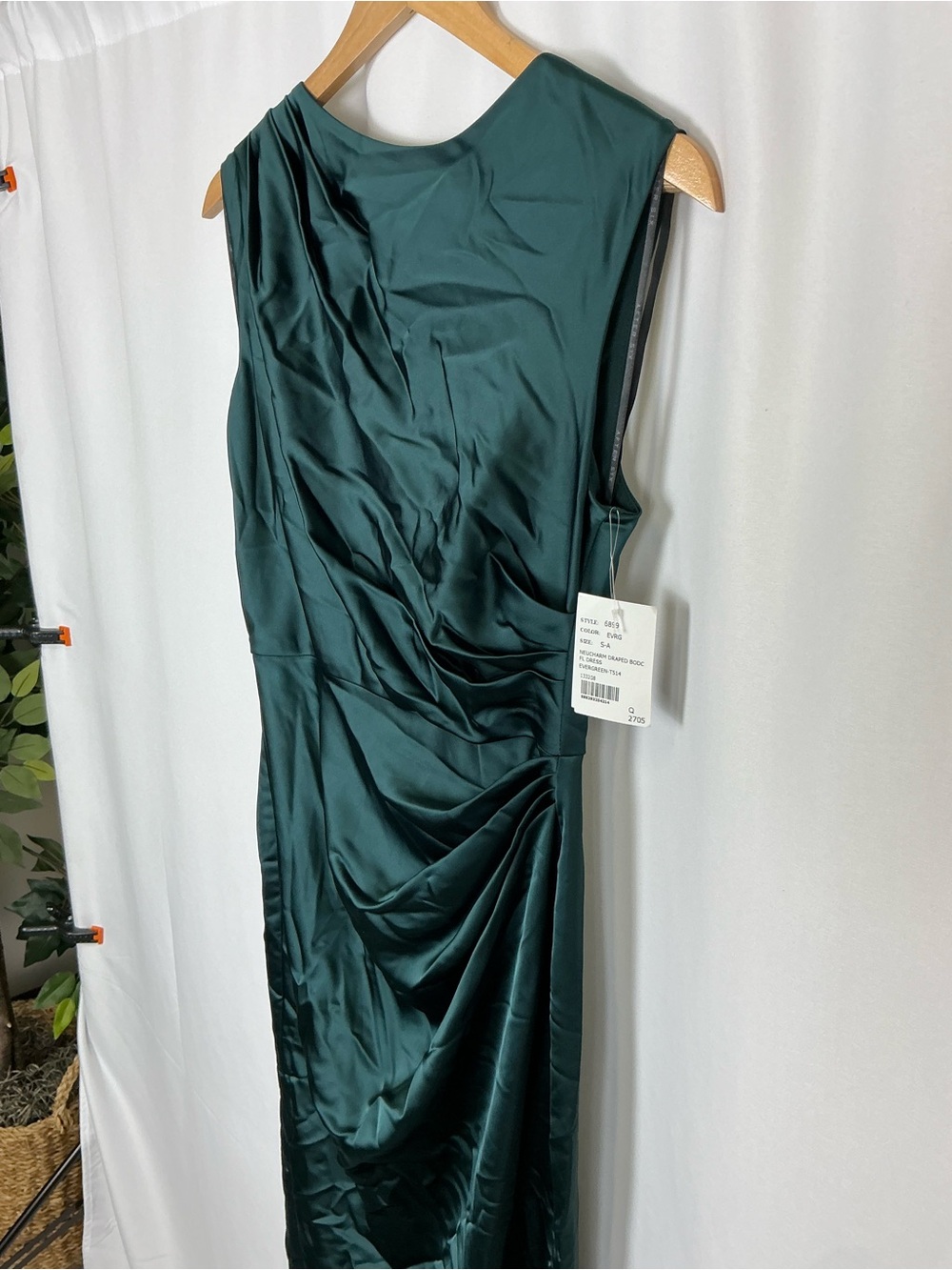 After Six Deep Evergreen Satin High Neck Cap Sleeve Maxi Dress - Picture 3 of 8